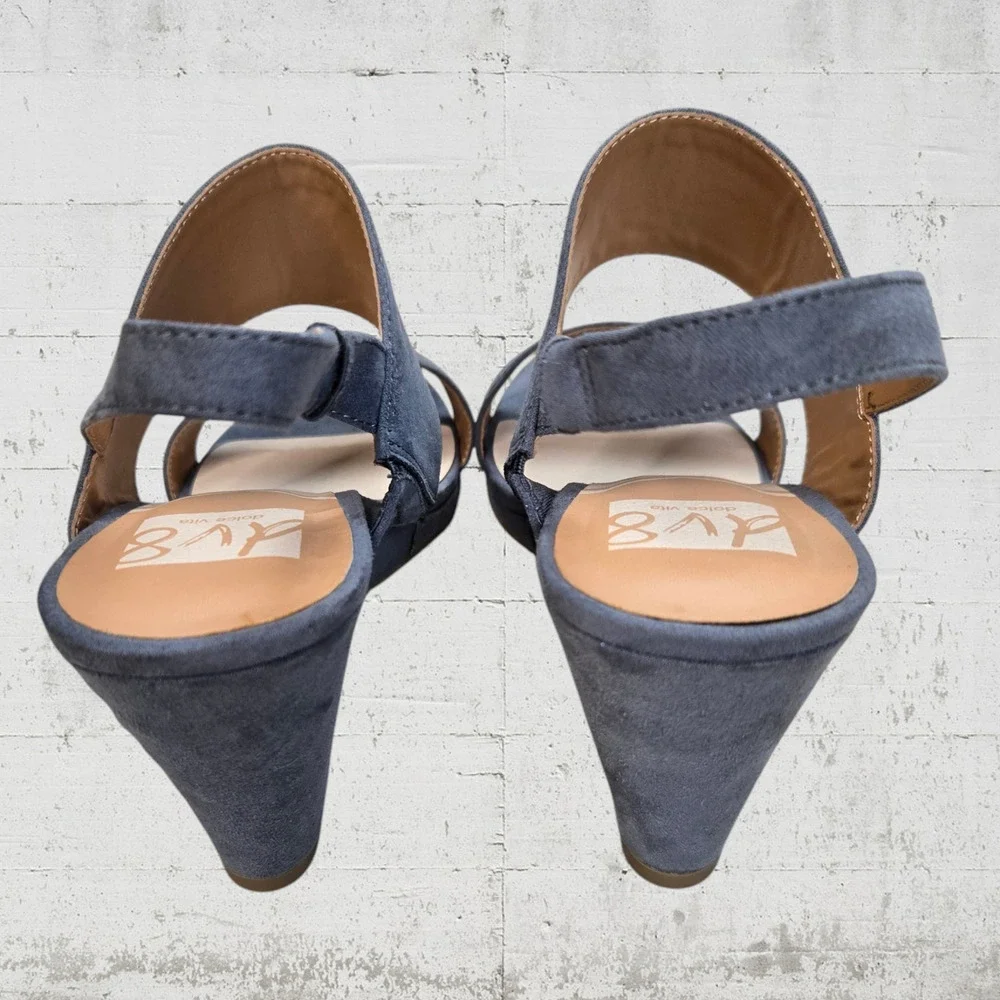 Dolce Vita Gray Suede Open Toe Wide Strap Wedge Womens Sandal Heels Size 8.5